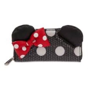 NEW Disney Minnie Mouse Sequined Wallet by Loungefly Black Red